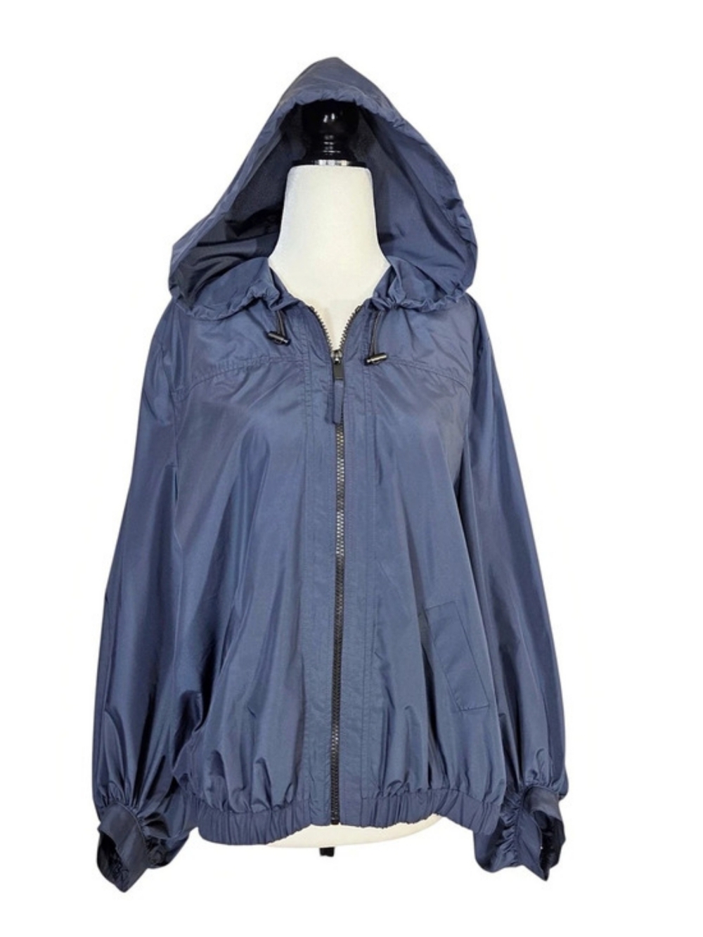 hana san Hooded Lightweight Jacket Navy Blue w/ Puff Sleeves Size 38
